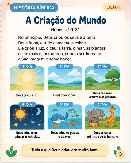 Página da história bíblica: A Criação do Mundo