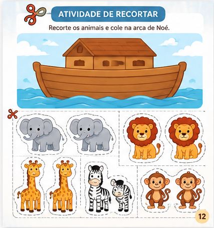 Atividade de recortar: animais da arca de Noé
